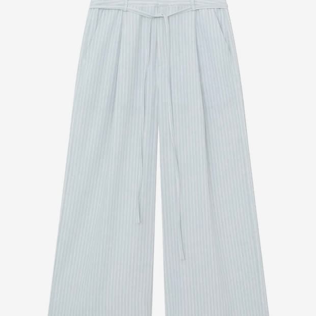 글로니 G BELTED LINEN WIDE PANTS 블루 L