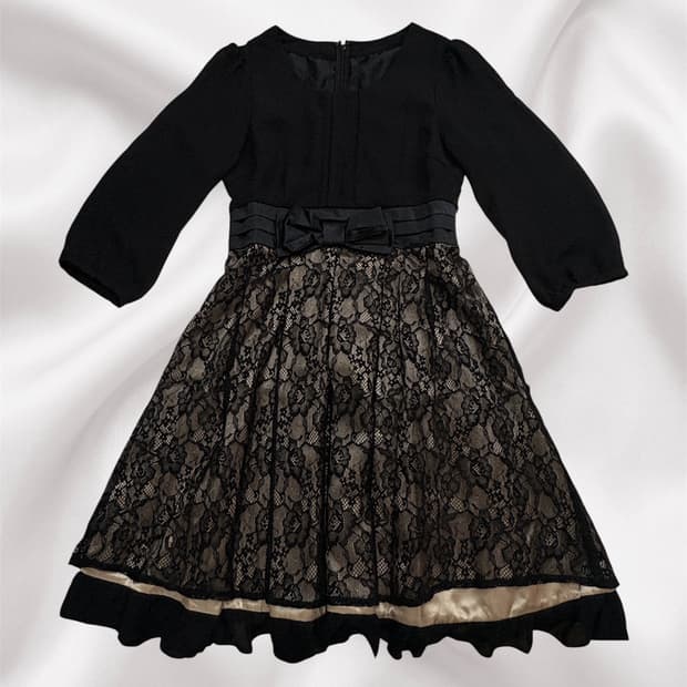 (택 상품) RyuRyu 블랙 코케트 리본 레이스 원피스