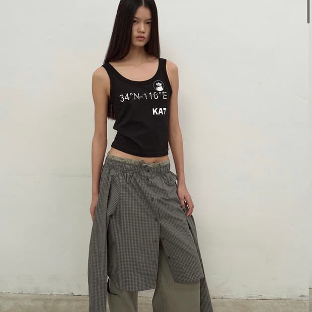 LCDC CHECKED BUTTON-UP SKIRT (GREY)