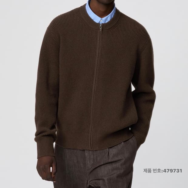 유니클로C 크루넥풀집가디건 brown L size