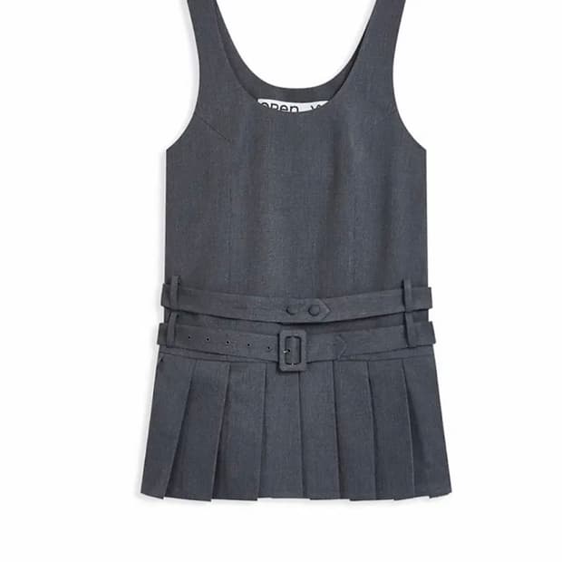 Open yy벨티드 플리츠 미니 드레스 그레이 M