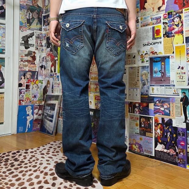 리바이스 523 워싱 데미지 데님 팬츠