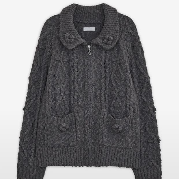 허그유어스킨 팝콘 니트 집업