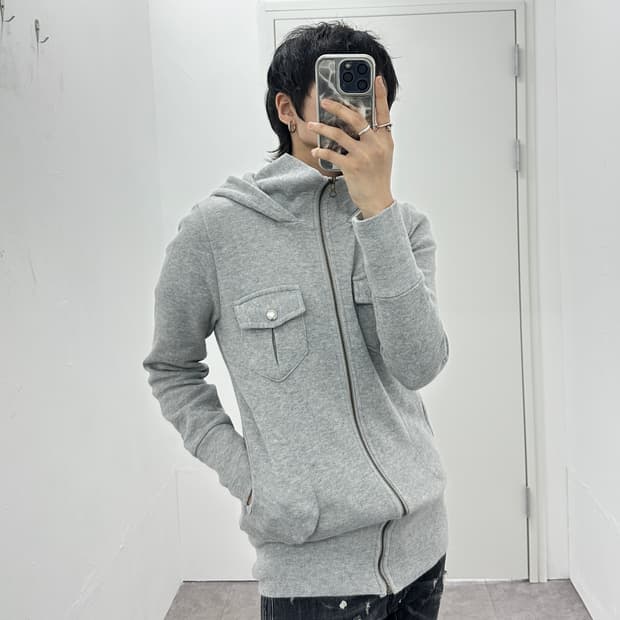 Vintage grunge knit pocket hood zip up