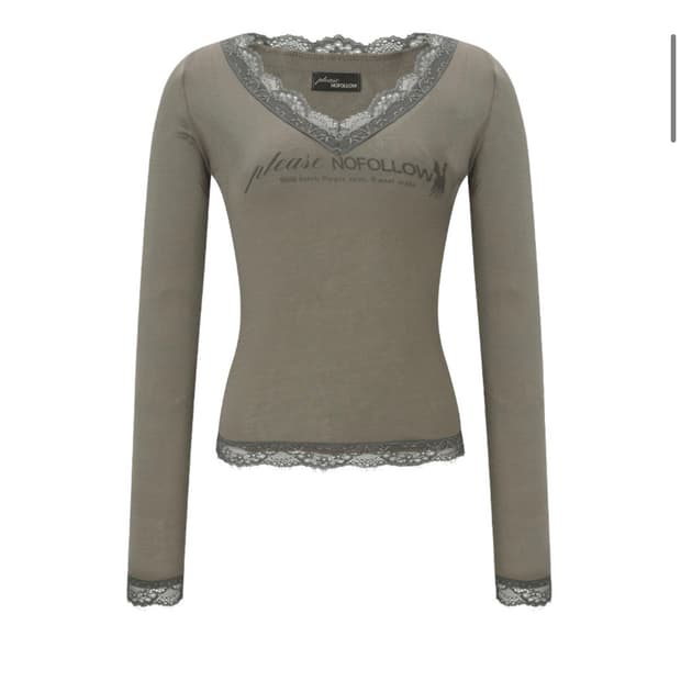 플리즈노팔로우Kane Lace Long Sleeve Top (Khaki)