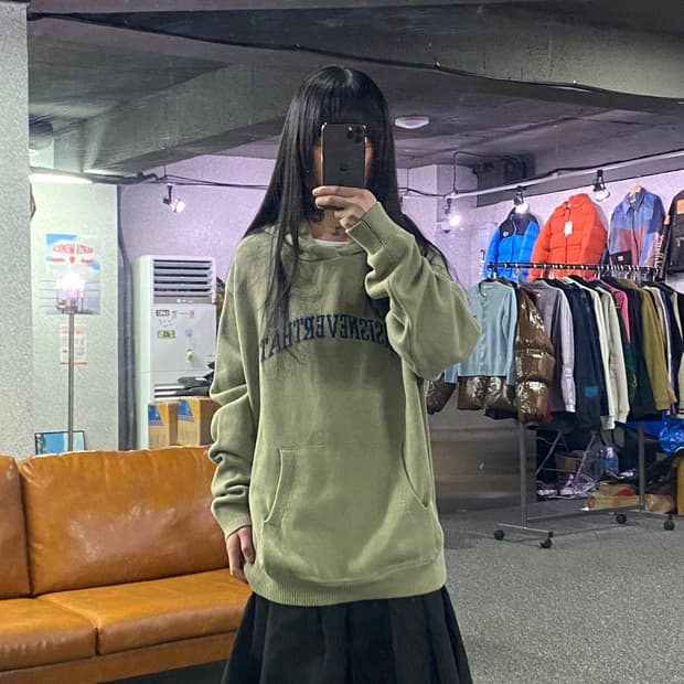 디스이즈네버댓 로고 말차 후드 니트 B4147