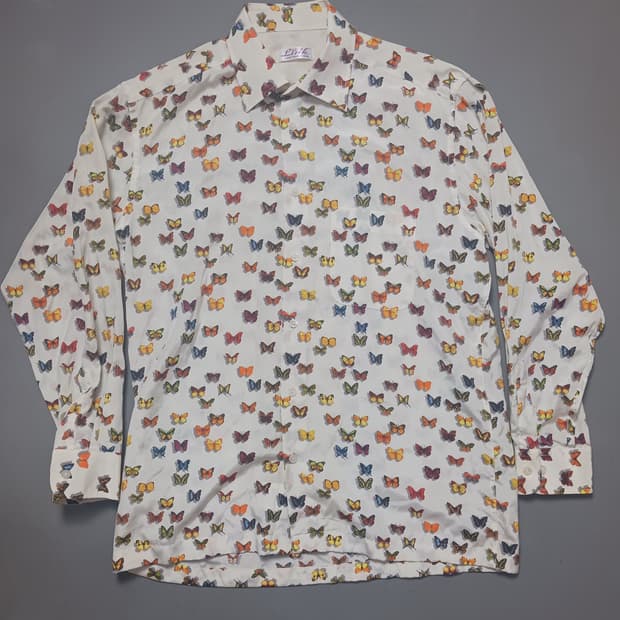 [100] 바찌 버터플라이 프린팅 실크 셔츠 VACCI