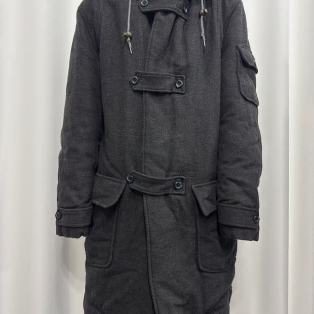 gray hood long coat