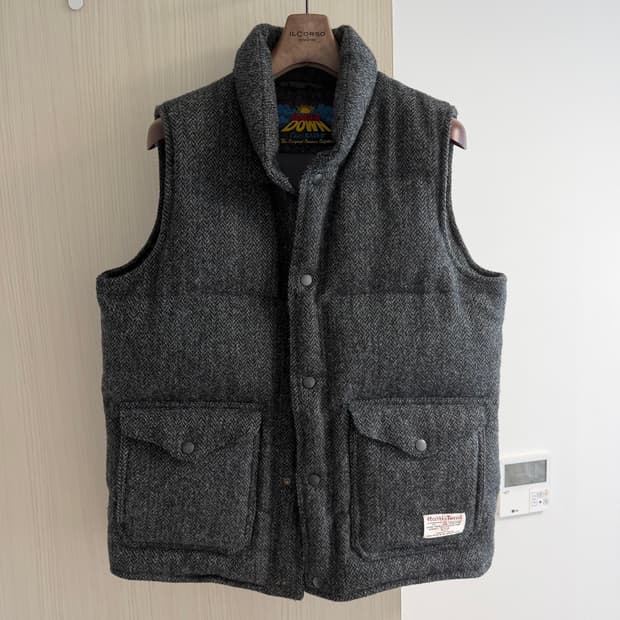 에디바우어 헤링본 해리스  트위드 울 구스다운 베스트 패딩조끼 M