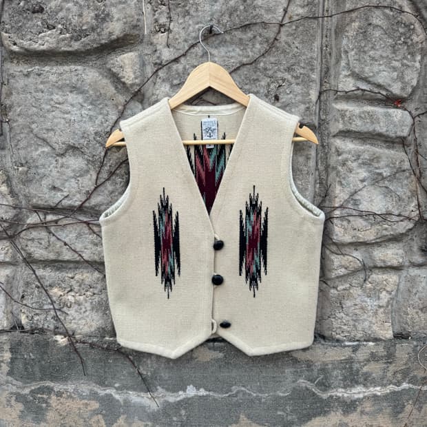 오르테가 빈티지 네이티브 웨스턴 핸드 우븐 울 치마요 베스트 조끼