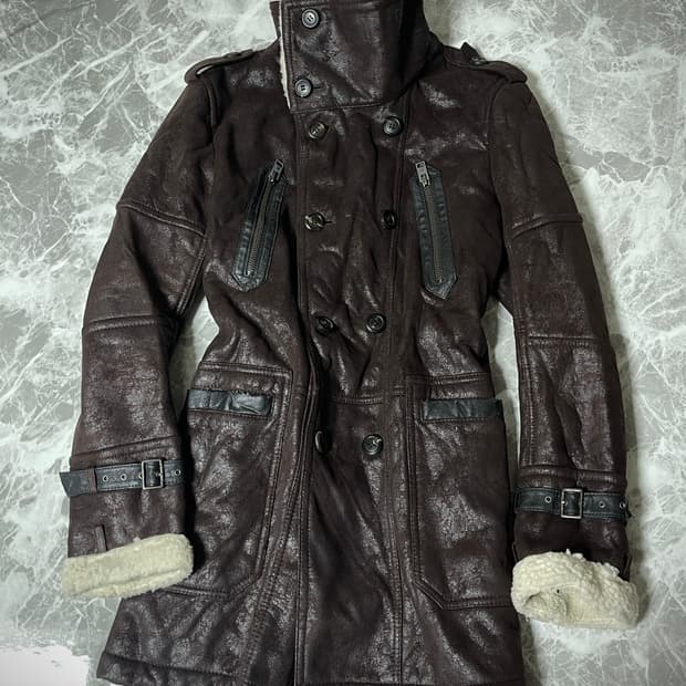 Fur leather coat