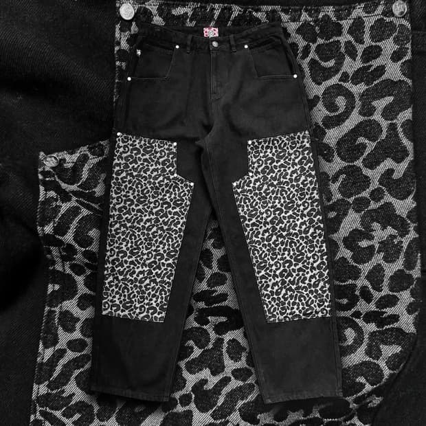 Star team leopard double knee jeans
