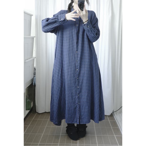 Blue chcek long one-piece