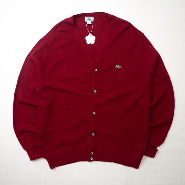 80s IZOD 라코스테 아크릴 가디건 버건디