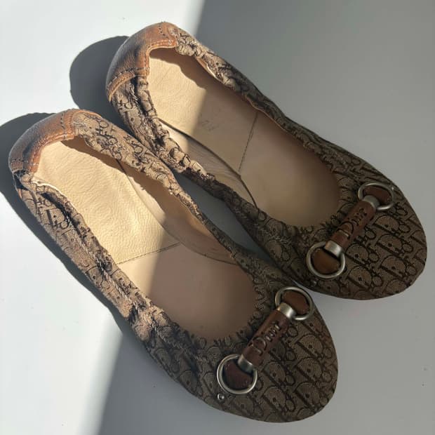 [36] 크리스찬 디올 빈티지 오블리크 모노그램 발렛 플랫 슈즈