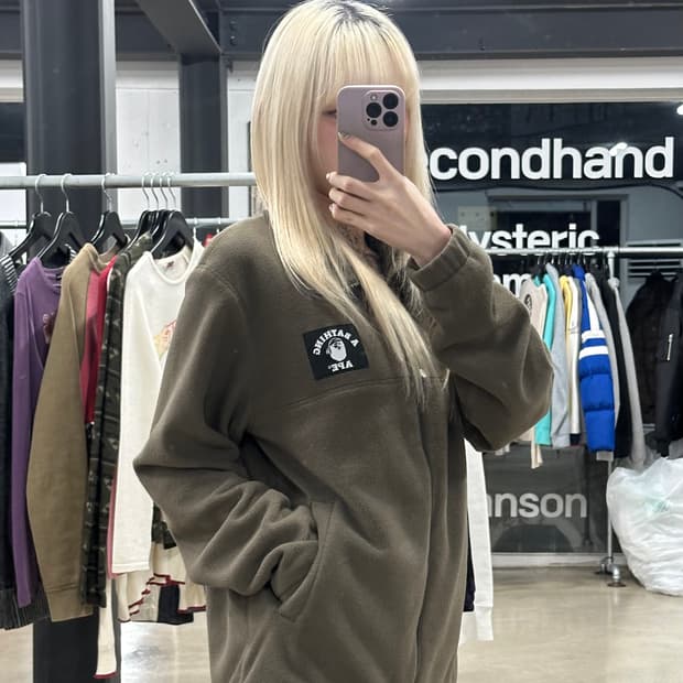 베이프 카키 플리스 집업