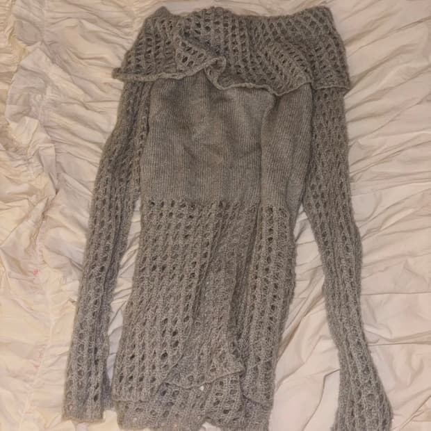 빈티지 Y2K 오프숄더 실버 니트