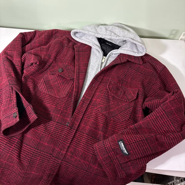 L VTG 레드 체크 후드레이어드 플란넬 점퍼