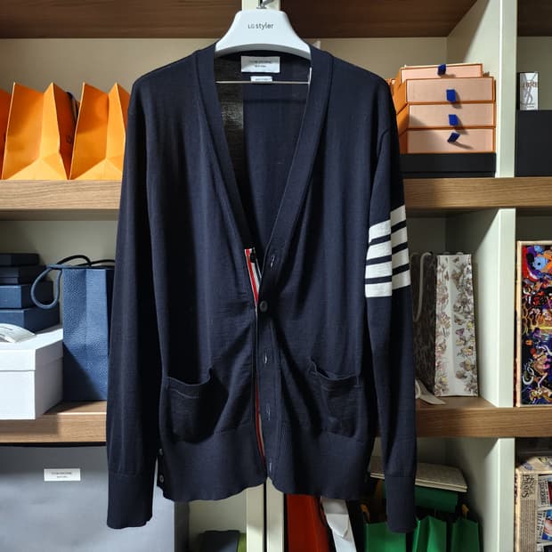 톰브라운 사선완장 메리노 울 가디건 4사이즈 네이비