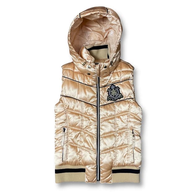 ASK 골드 y2k 패치 자수 후드 패딩조끼 S