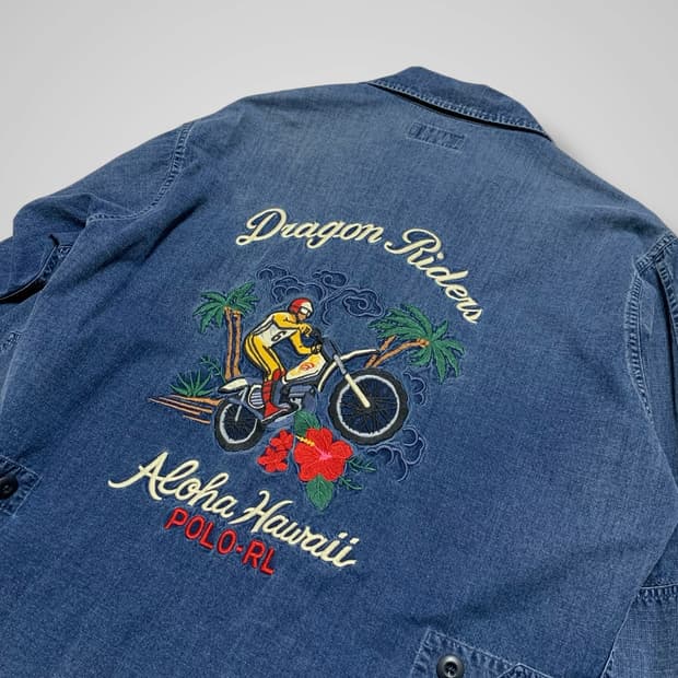 [M]폴로 드래곤 라이더스 하와이안 자수 데님 워크 자켓