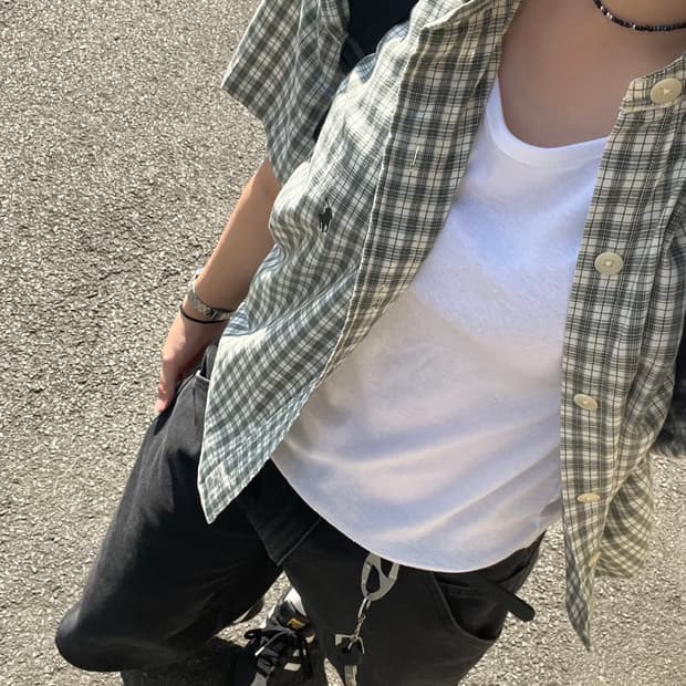 폴로 랄프 로렌 스포츠 커스텀 라운드 헴 체크 셔츠