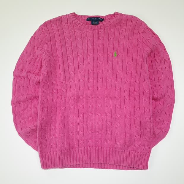 CL384 L 폴로 00s 코튼 케이블 크루넥 그린포니 핑크 니트