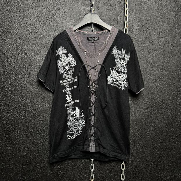 Gothic Lace-Up Chain Layered T-shirt