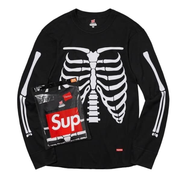(구해요) 슈프림 헤인즈 본즈 써멀 크루 블랙