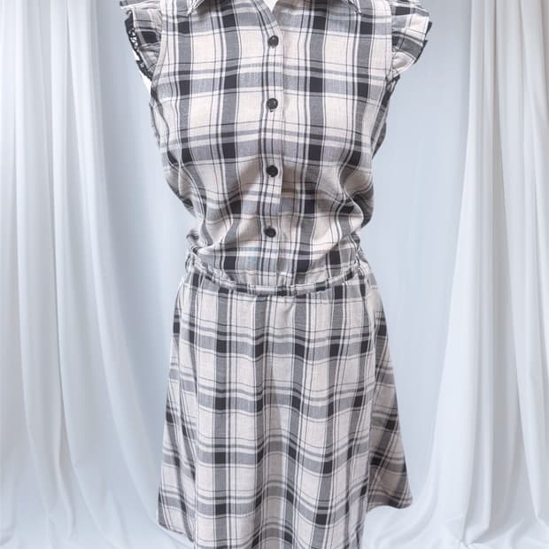 Cecilmcbee 세실맥비 로걀 공겜여주 스나계 체크 프릴 원피스