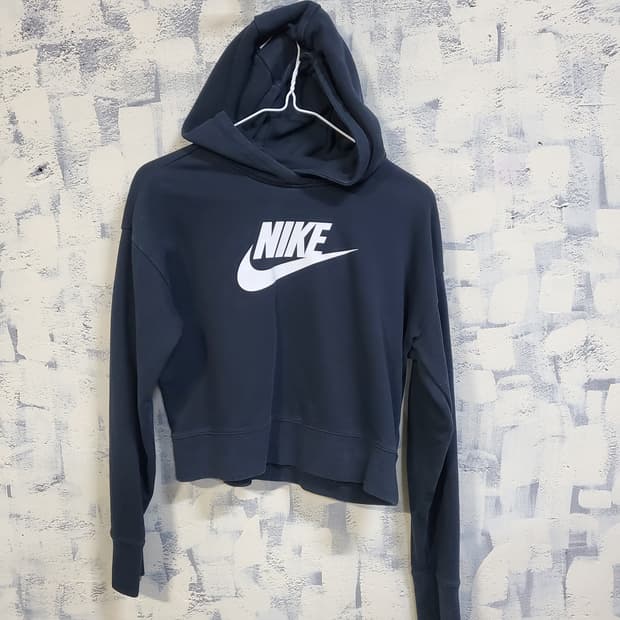 나이키 블랙 크롭 후드티 