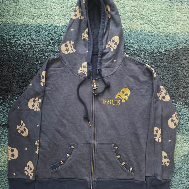 Issue 네이비 고스펑크 고스로리 y2k 펑투케 스컬 해골 후드집업