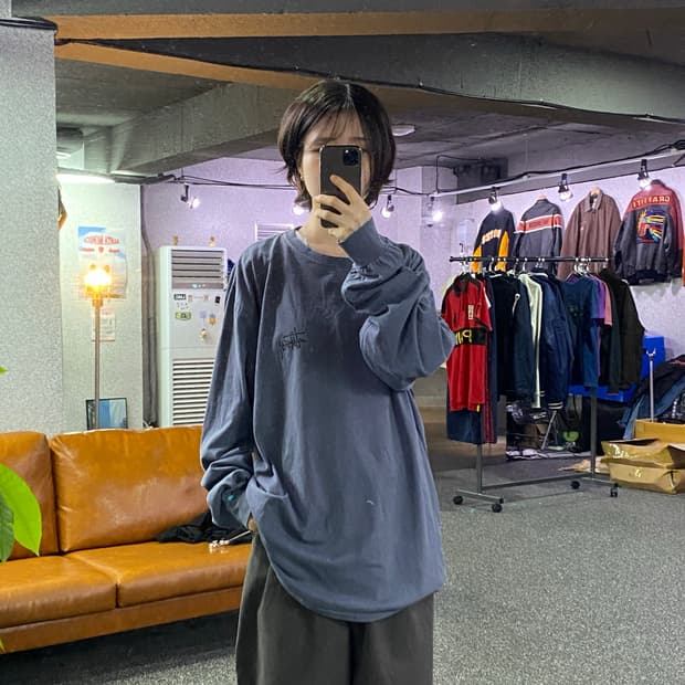 스투시 베이직 빅로고 인디블루 롱슬리브 B5561