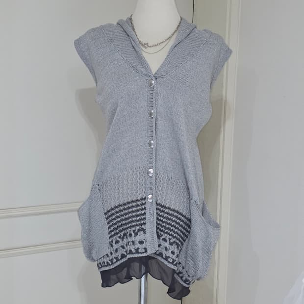 빈티지)y2k 모리걸 아오이유우st 글리터 그레이 엑팜깔 니트롱베스트