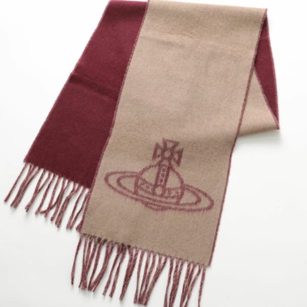 비비안웨스트우드 더블 페이스 양면 ORB 로고 머플러 카멜 25FW