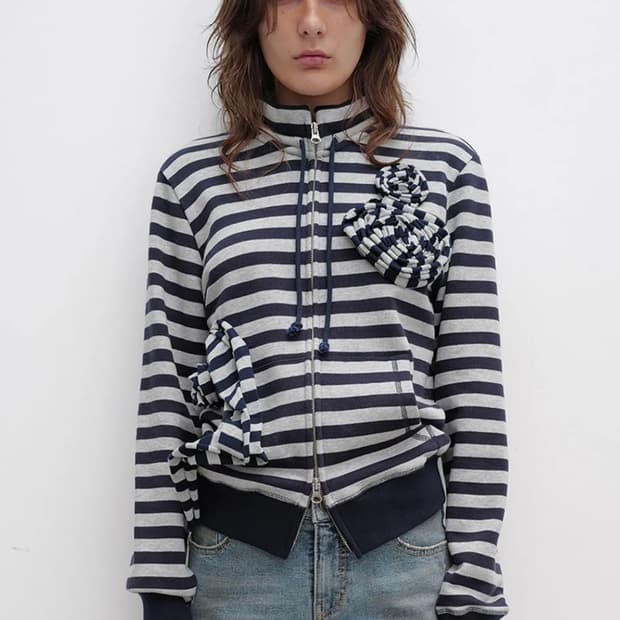 오픈와이와이 APPLIQUE ZIPUP JACKET (NAVY)