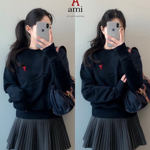 AMI 아미 스몰 하트 맨투맨