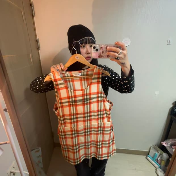 체크 후리스 레이어드 원피스