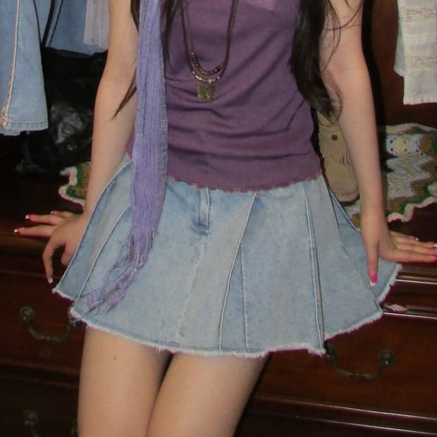 jpn vintage  A-line Pleated Denim Skirt