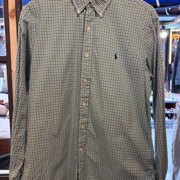 폴로 랄프로렌 네이비포니 그린 깅엄체크 셔츠