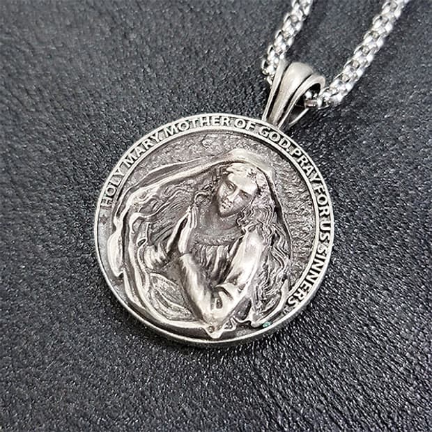 성모마리아 주석 천주교 기독교 펜던트 클래식 코인 메달 남자 목걸이