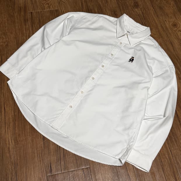 [2XL] 스파오 베어 오버핏 화이트 코튼 셔츠