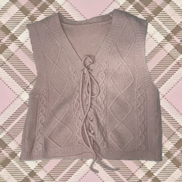 핑크 니트 조끼 딸기우유 모리걸