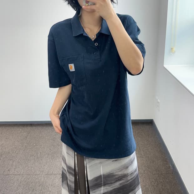 Carhartt 칼하트 네이비 카라 반팔티
