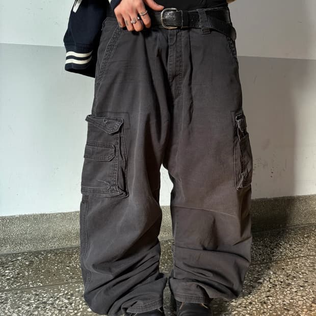90s LEE 블랙 코튼 카고 와이드 팬츠