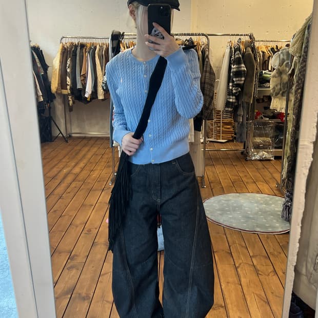 폴로 스카이블루 꽈배기 가디건