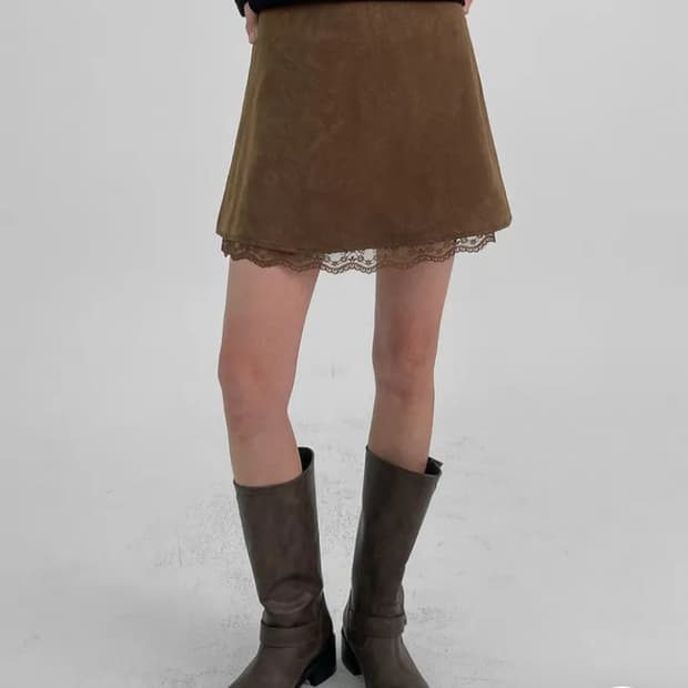 블랙업 MADE 샤리즈 레이스 미니스커트 브라운
