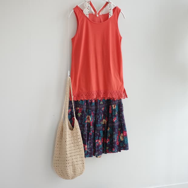  Vivid coral crochet trim sleeveless top