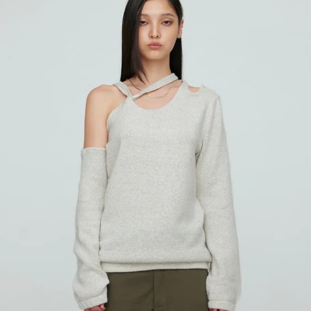 ONE SHOULDER BRAID KNIT CREAM