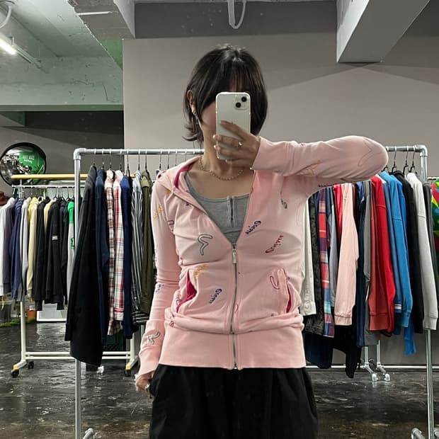 EVISU 올오버 자수 후드집업